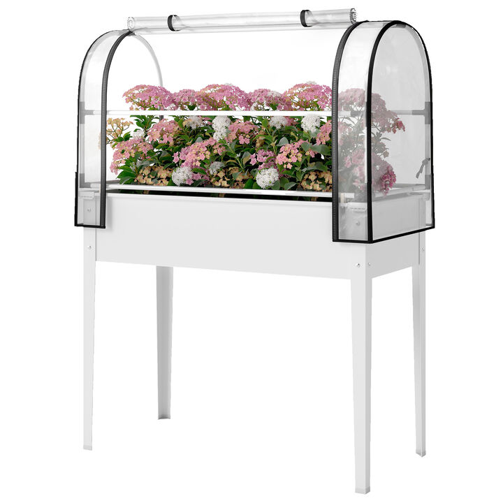 Hivvago Elevated Metal Garden Box with Flip-Up Cover and Drainage