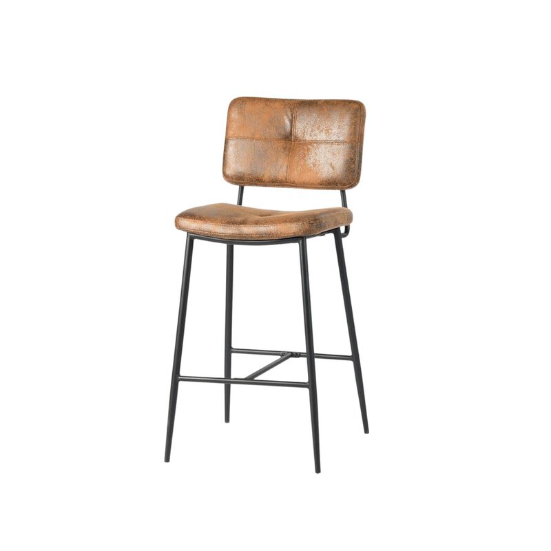 HomeRoots Set of Two 27" Brown And Black Faux Leather And Steel Low Back Counter Height Bar Chairs image number 2