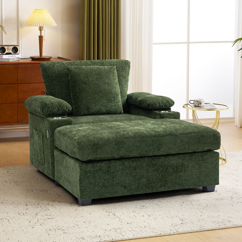 Merax Modern Oversized Chenille Accent Chair with Ottoman & Sofa Bed