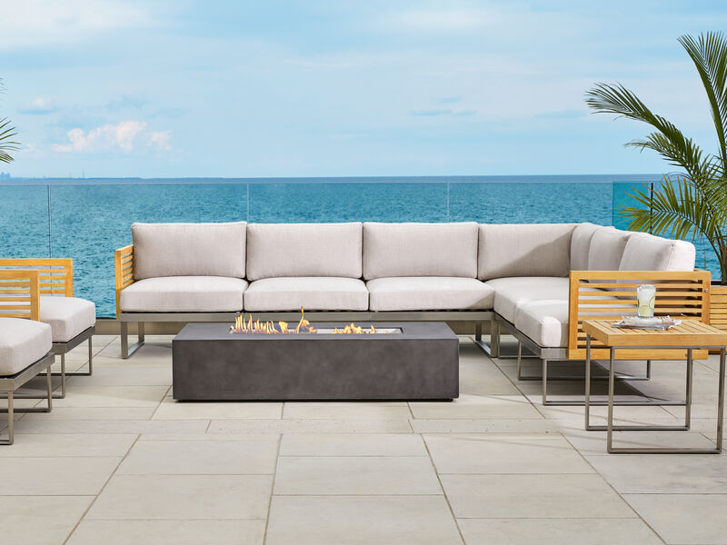 Monterey 5 Seater Sectional with Coffee Table - Aluminum and Teak