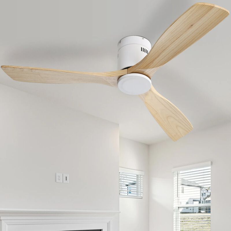 52 Inch Wooden Ceiling Fan With 3 Solid Wood Blades Remote Control Reversible DC Motor Witout Light image number 7