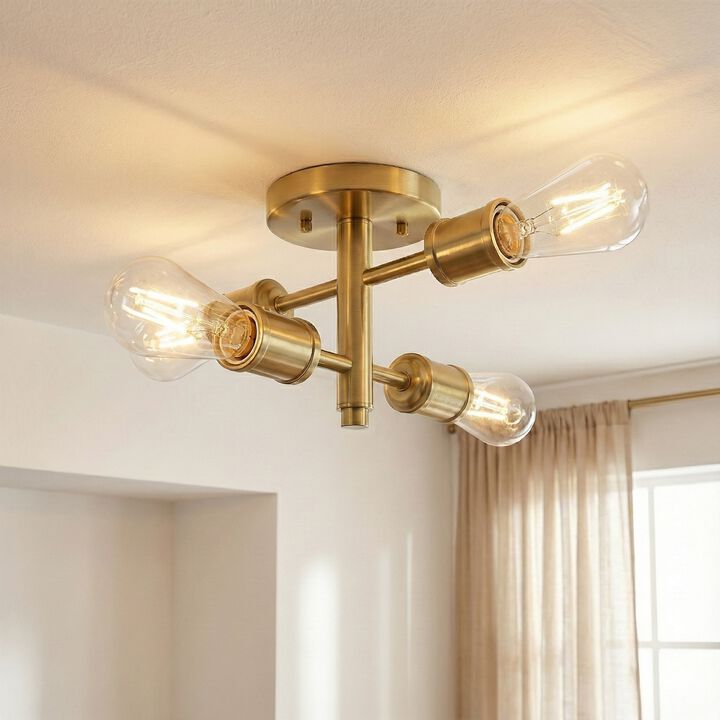 ELEMENT ACE Retro Four-Light Semi Flush Mount Ceiling Pendant Fixture Suitable for Hallway Kitchen Bedroom Living Room Indoor Home Lighting 11"W &times; 6.5"H