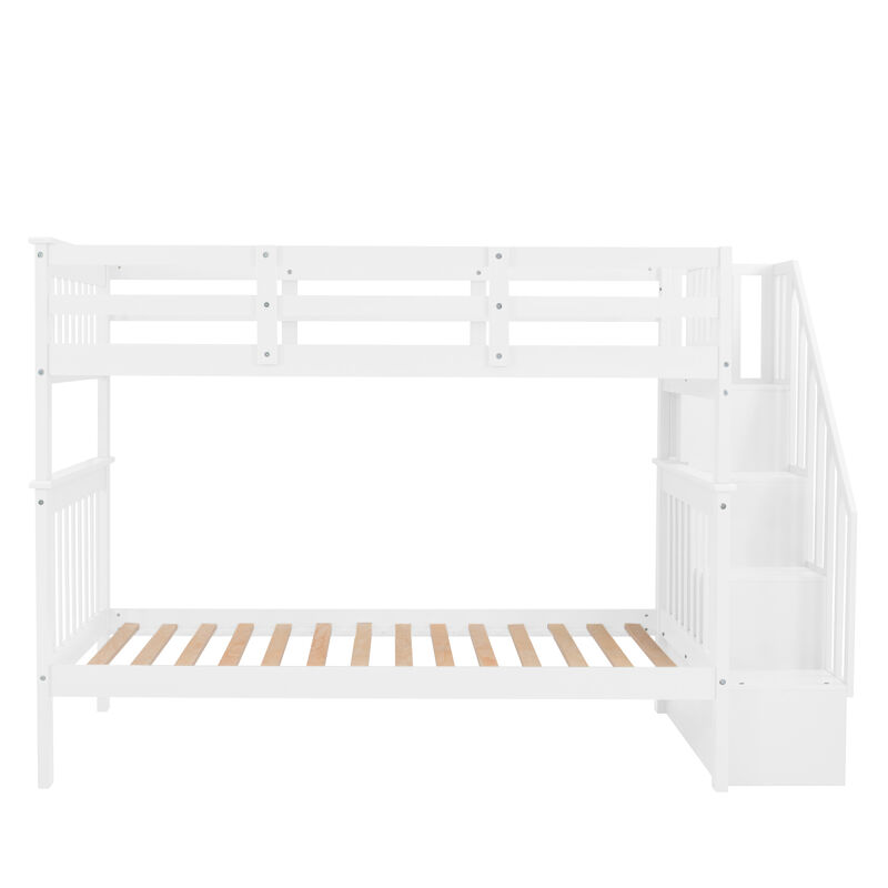Stairway Twin-Over-Twin Bunk Bed With Storage And Guard Rail For Bedroom, Dorm