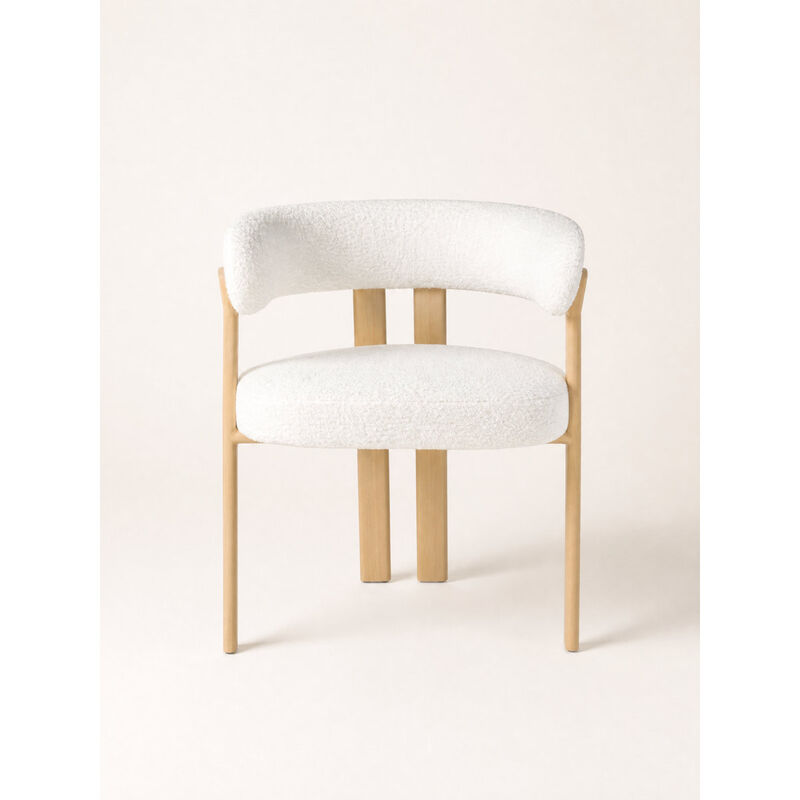 2-Piece Modern Boucl&eacute; Dining Chair Set with Wood-Grain Metal Frame, Upholstered Curved Barrel Back Side Chairs (Set of 2) image number 1