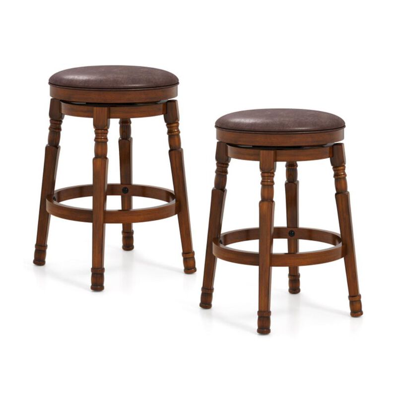 Hivvago Set of 2 Swivel Leather Padded Dining Bar Stools