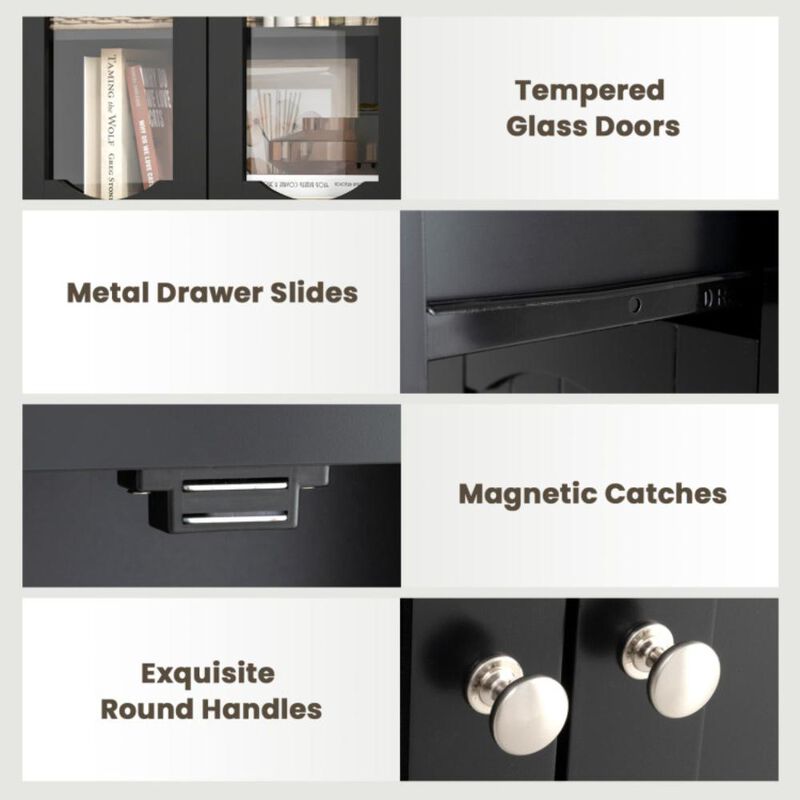 Hivvago Tall Bathroom Storage Cabinet with 2 Glass Doors and Adjustable Shelves Drawer