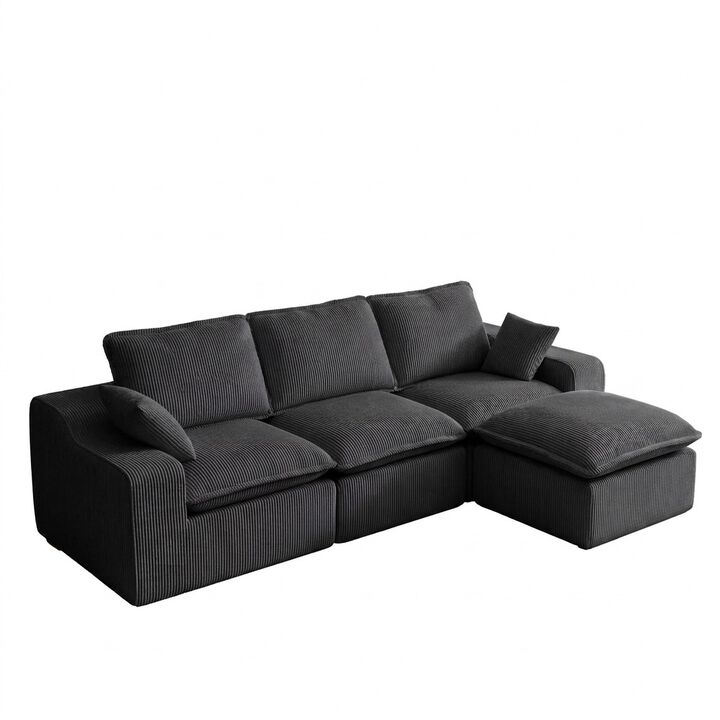 Vipbear 107" L-Shaped Modular Sectional Sofa, Corduroy Cloud Couch with Movable Ottoman, 4-Seat