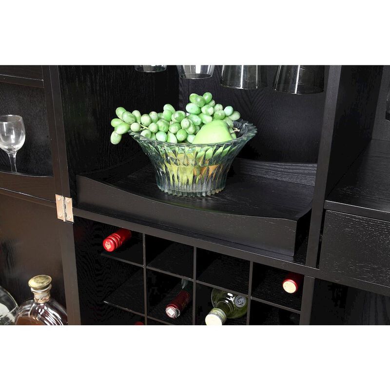 Proman Products California Fold-A-Way Bar Wood Veneer in Black with Bar Top Extendable and Cabinet Movable