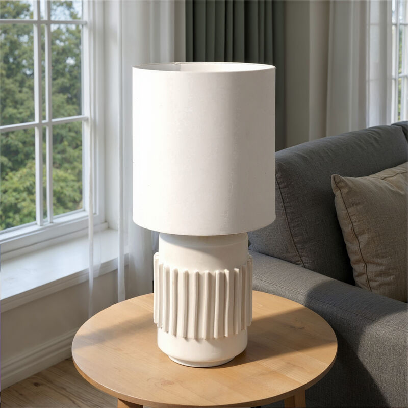 Stoneware Table Lamp with Raised Design, Ivory Glaze image number 1