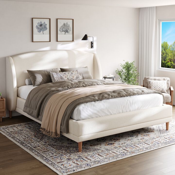 Christopher Knight Home Blair Boucle Upholstered Platform Bed with Wingback Headboard