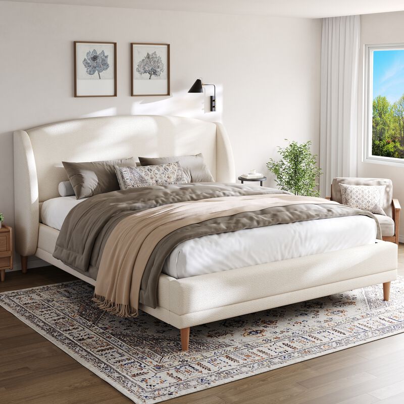 Christopher Knight Home Blair Boucle Upholstered Platform Bed with Wingback Headboard image number 1