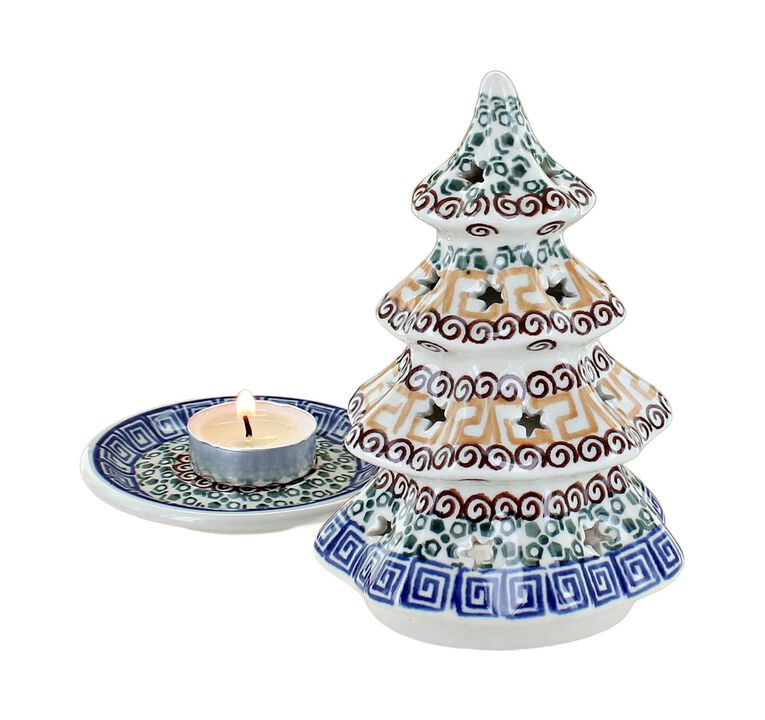Blue Rose Polish Pottery Alyce Small Christmas Tree Luminary
