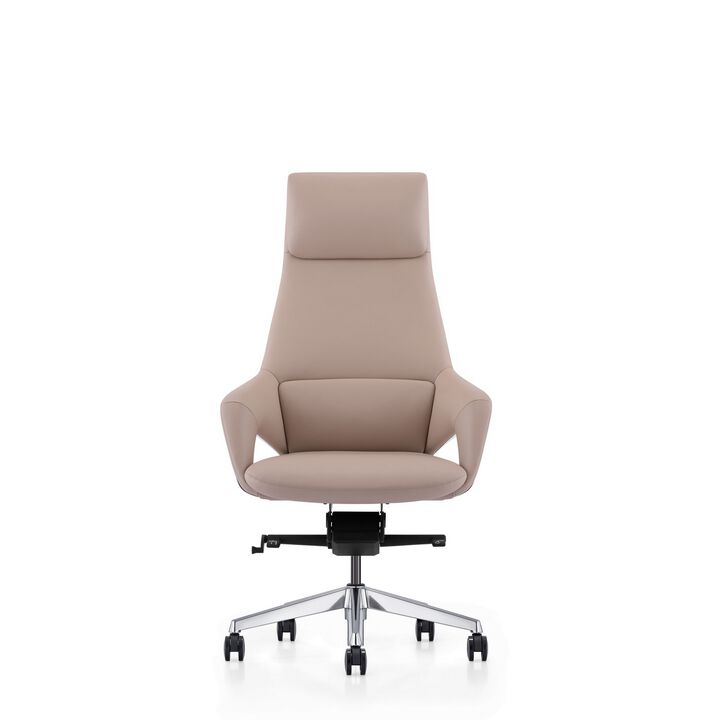 Akon Office Recliner Chair, Adjustable Height, Swivel, Lux Beige Leather - Benzara