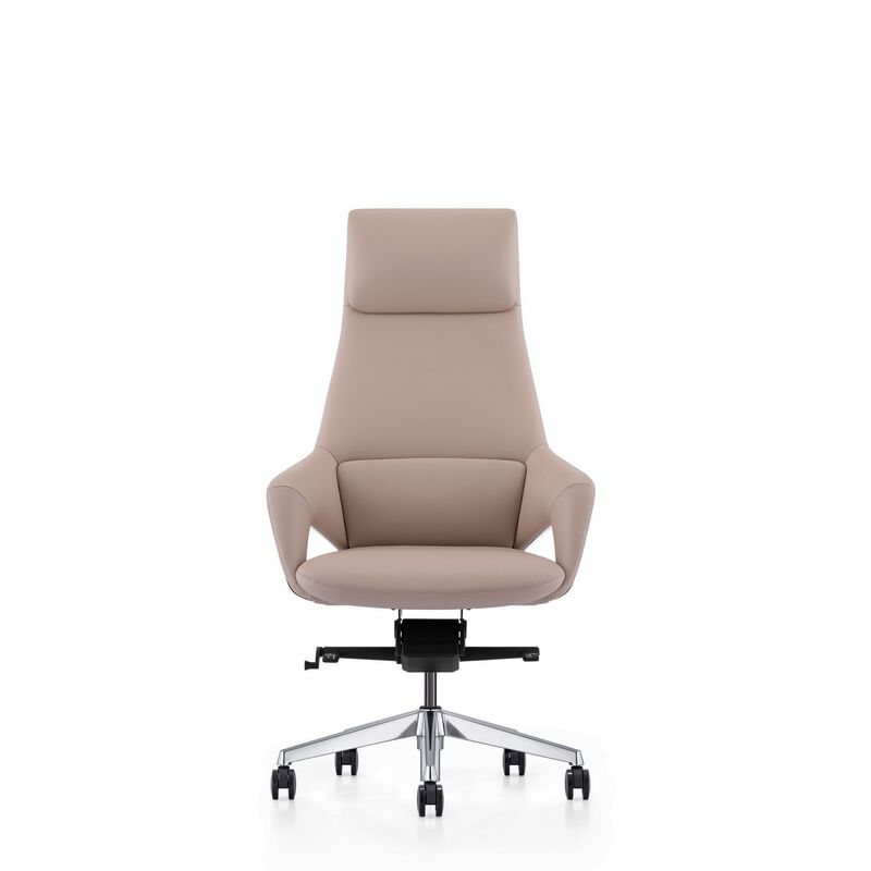 Akon Office Recliner Chair, Adjustable Height, Swivel, Lux Beige Leather - Benzara image number 0