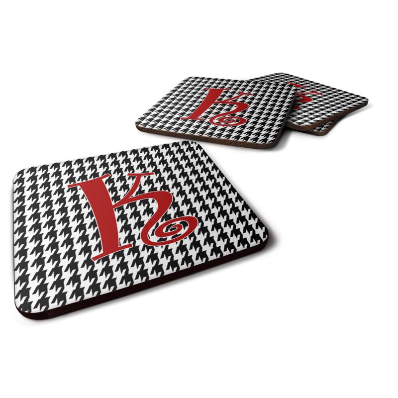 Caroline's Treasures CJ1035-KFC Monogram-Houndstooth Black Foam Coasters (Set of 4), Initial Letter K, 3.5 H x 3.5 W, Multicolor