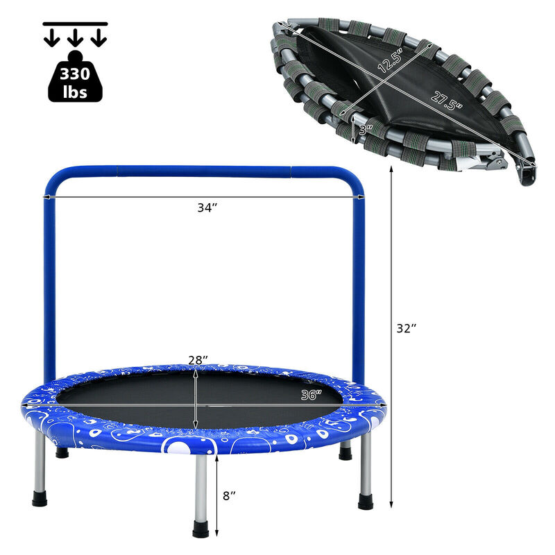 Kids Rebounder Trampoline with Covered Safety Handrail for Exercise and Play image number 2