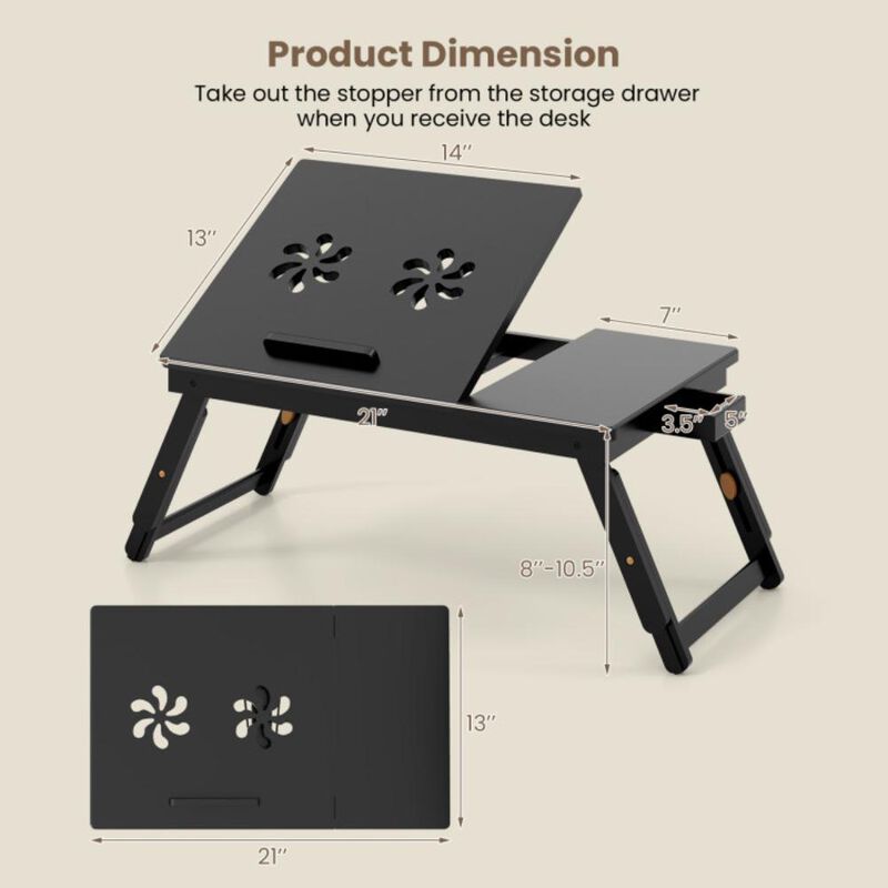 Hivvago Adjustable Bamboo Laptop Desk with Tilting Top and Drawer