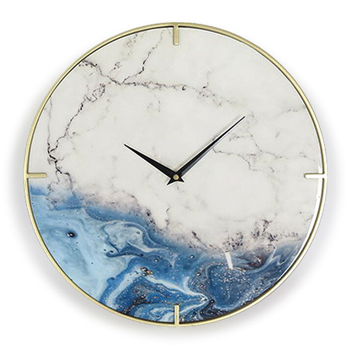 Marbled Blue Metal Wall Clock