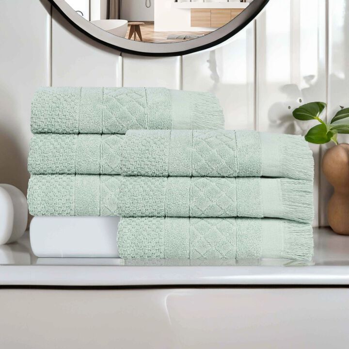 Absorbent Cotton Hand Towels Set of 6 with Geometric Jacquard Design
