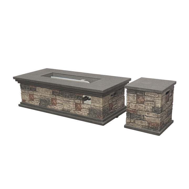 Christopher Knight Home Fletcher Outdoor 50,000 BTU Lightweight Concrete Rectangular Fire Pit with Tank Holder