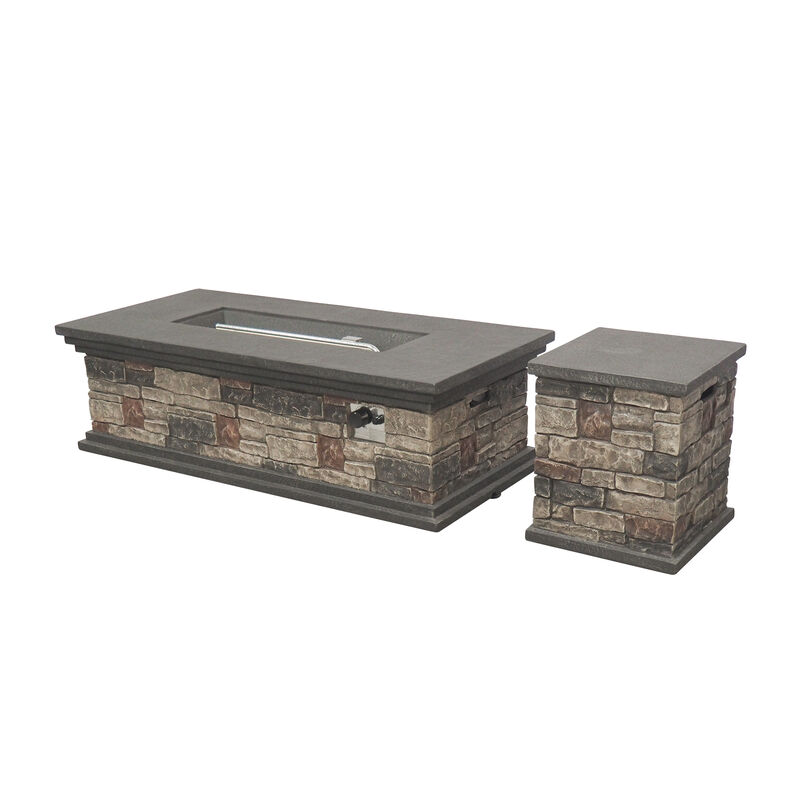Christopher Knight Home Fletcher Outdoor 50,000 BTU Lightweight Concrete Rectangular Fire Pit with Tank Holder image number 0