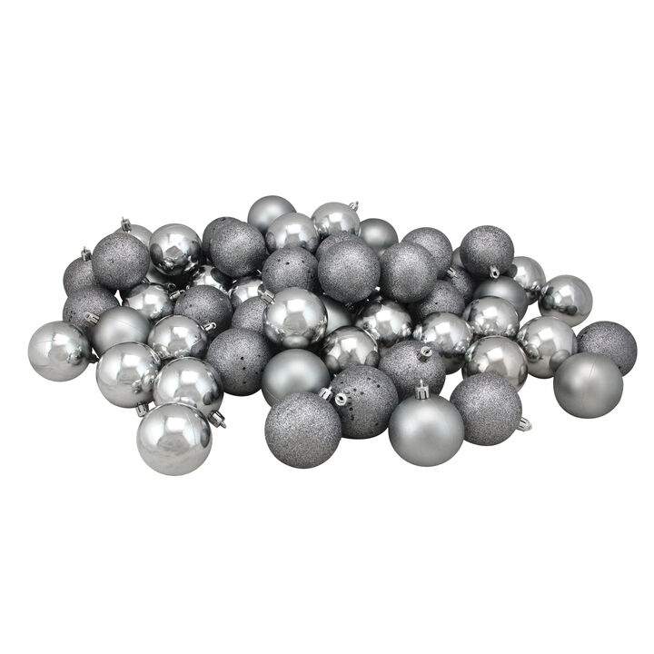 24ct Pewter Gray Shatterproof 4-Finish Christmas Ball Ornaments 2.5" (60mm)