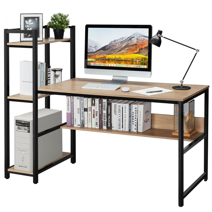 Costway 59'' Computer Desk Home Office Workstation 4-Tier Storage Shelves Natural
