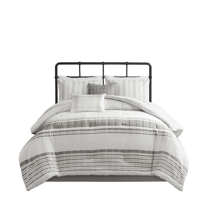 Gracie Mills Ellison 6-Piece Jacquard Stripe Oversized Cotton Comforter Set
