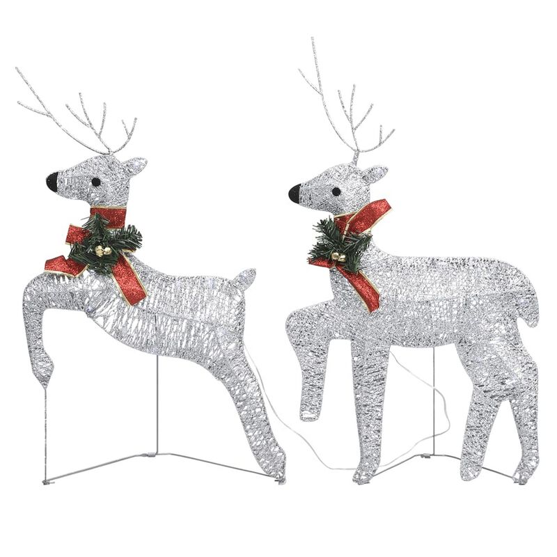 Outdoor 4 Reindeer Christmas Decor, 80 Cool White LEDs, Silver Metal - Benzara