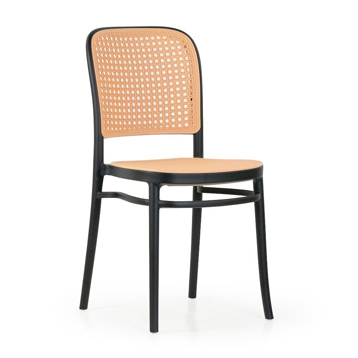 Glamour Home Set of 2 Balto Black Plastic Dining Chair with Rattan Detail