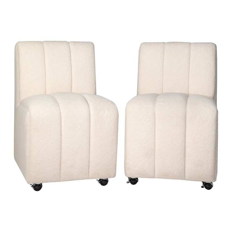 Jofran Contemporary Modern Ivory Boucle Upholstered Dining Chair with Wheels (Set of 2)