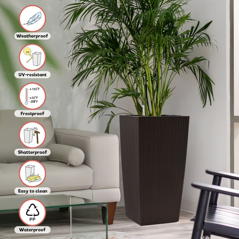 WOW PIONEER 30 Inch Tall Large Self-Watering Planter Pot with Drainage Holes, Inner Trays, Water Level Monitor for Indoor Outdoor Garden Patio Porch Backyard image number 6