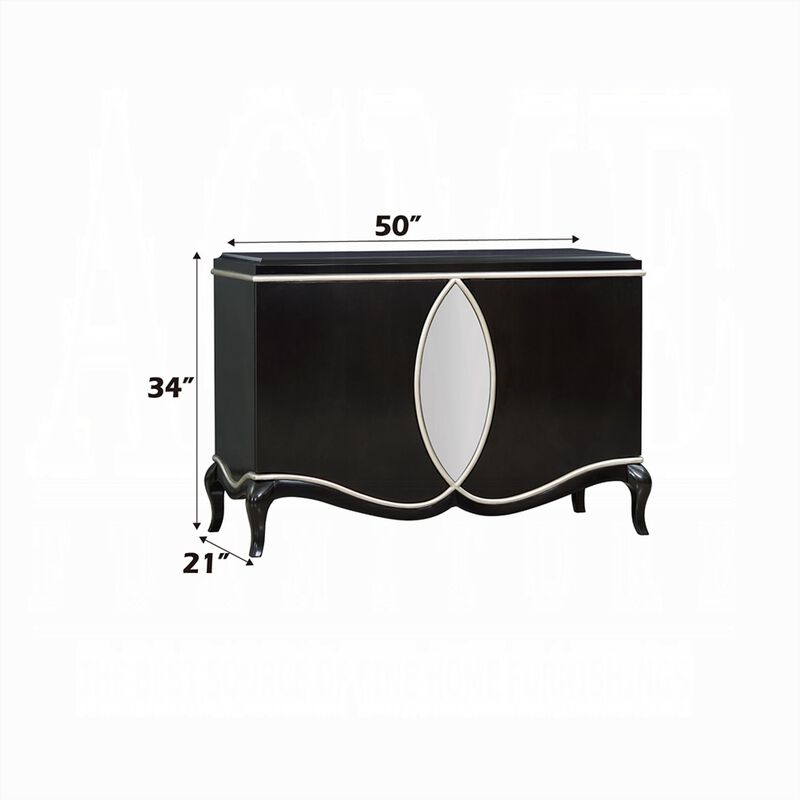 2 Door Cabinet Console, Mirror Trim Inlay, Scalloped Base, Black 50 Inch image number 7