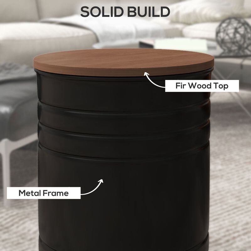 Round Storage Ottoman Set of 2, Nesting Ottomans with Wooden Lid, Metal Frame and Hidden Storage Space for Bedroom