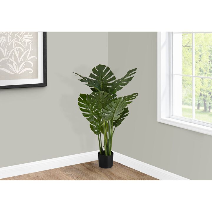 Monarch Specialties I 9510 - Artificial Plant, 45" Tall, Monstera Tree, Indoor, Faux, Fake, Floor, Greenery, Potted, Real Touch, Decorative, Green Leaves, Black Pot