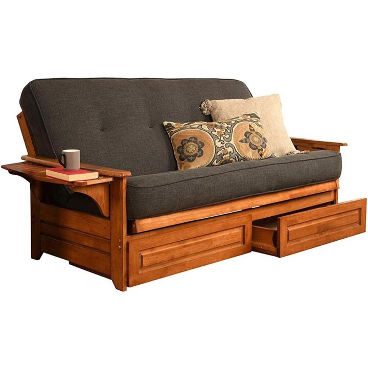 Phoenix Frame-Barbados Finish-Linen Charcoal Mattress-Storage Drawers