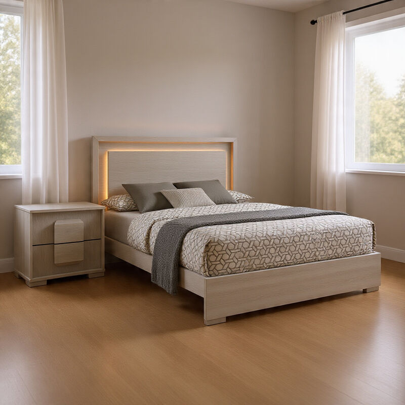 Queen Bedroom Set, White Wash, Stone Gray, 2 Piece Set with Nightstand image number 8