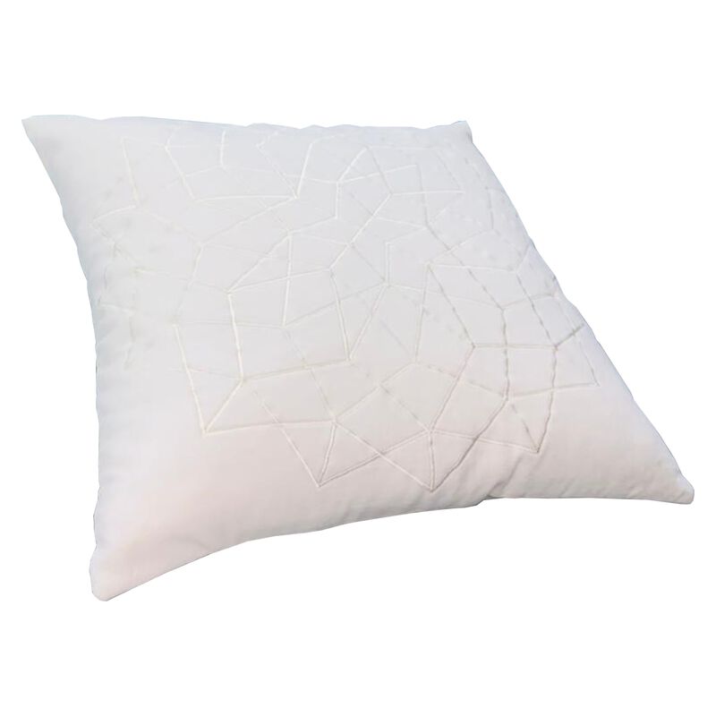 Hugo 20 x 20 Square Accent Throw Pillows, Embroidered Abstract Pattern, Set of 2, White-Benzara