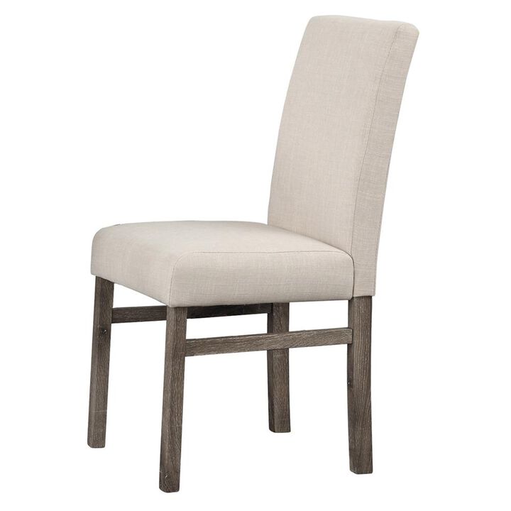 Vitaliya Antique Natural Oak Linen Side Chairs, Set of 2