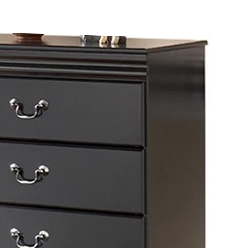 Yara Tall Dresser Chest, Classic Black, 5 Drawers Pewter Metal Handles