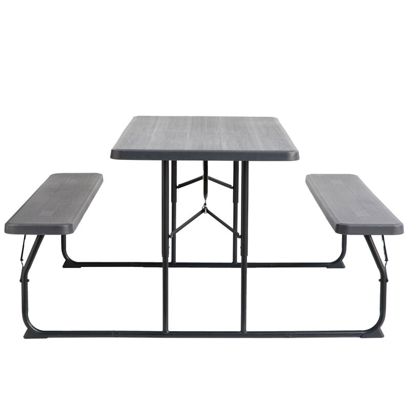 Gray Outdoor Foldable Woodgrain Portable Picnic Table Set, 5 Feet Long