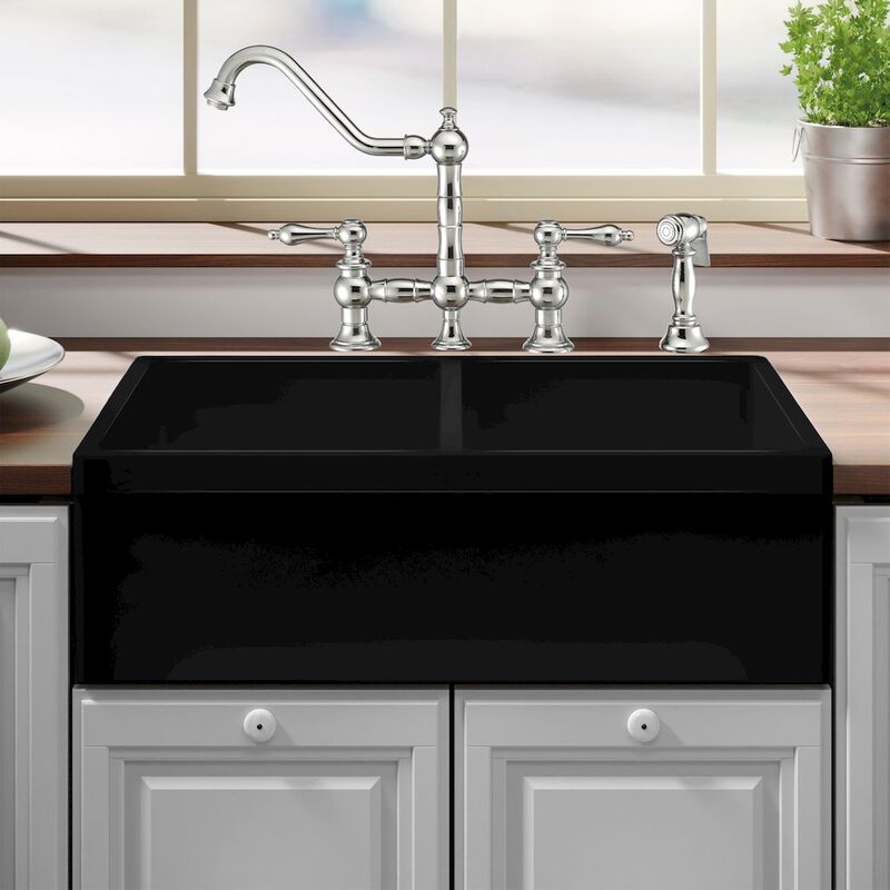 Whitehaus Farmhaus Fireclay Quatro Alcove Reversible Double Bowl Sink with 2 Lip on One Side and 2 ½ Lip on the Opposite Side