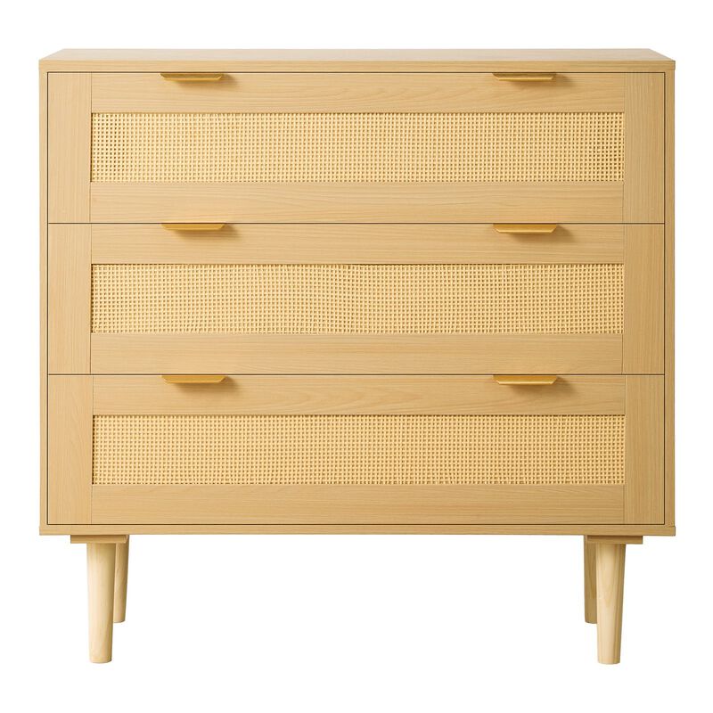 Modern Rattan 3 Drawer Dresser for Bedroom Storage Organizer image number 0