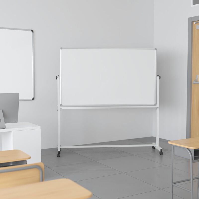 Flash Furniture 45.25"W x 54.75"H Double-Sided Mobile White Board with Pen Tray image number 8