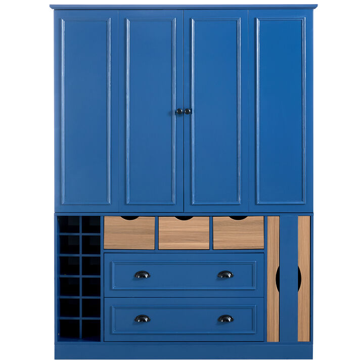 Merax Extra-Large Storage Cabinet with Built-in Power Station, Wine Racks, Foldable Doors