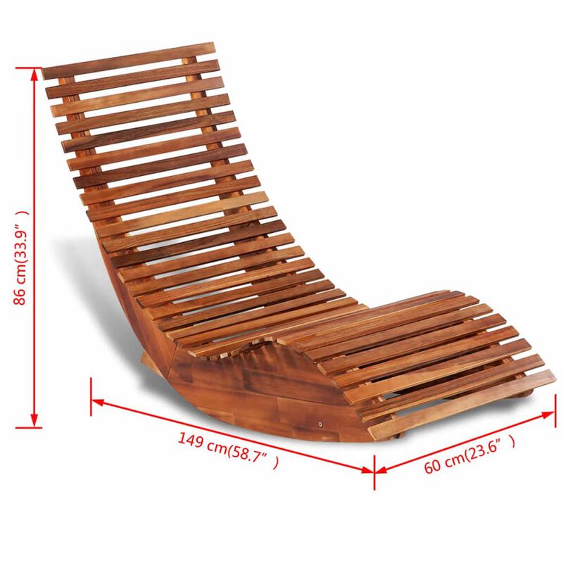 Sun Lounger Light Brown Acacia wood Ergonomic Rocking Sun Lounger
