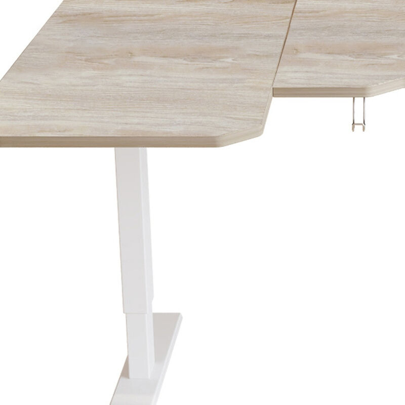 HomeRoots 59" Adjustable Light Khaki and White L Shape Standing Desk image number 2