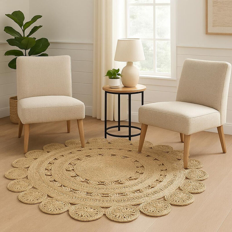 HomeRoots Jute Abstract Geometric Hand Braided Round Rug image number 1