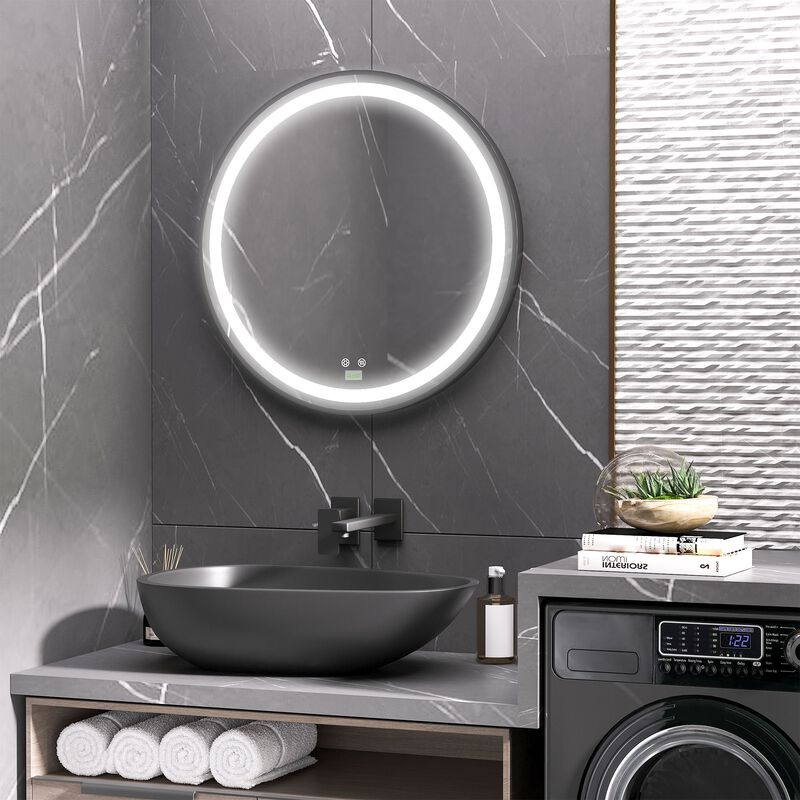 Modern Bathroom Mirror: 28" Round LED Dimmable Vanity with 3 Color Temps
