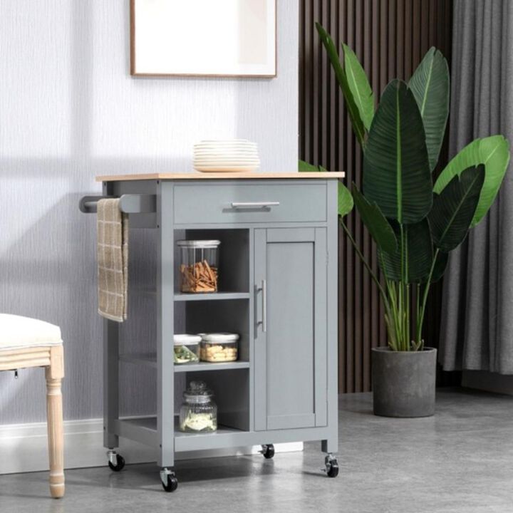 Compact Kitchen Island Cart on Wheels, Portable Storage Cabinet with Shelves & Drawers